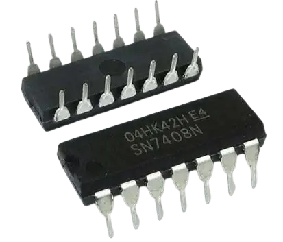 SN7408N 74-series quad AND gate IC, the kind of TTL chip LogicBench simulates